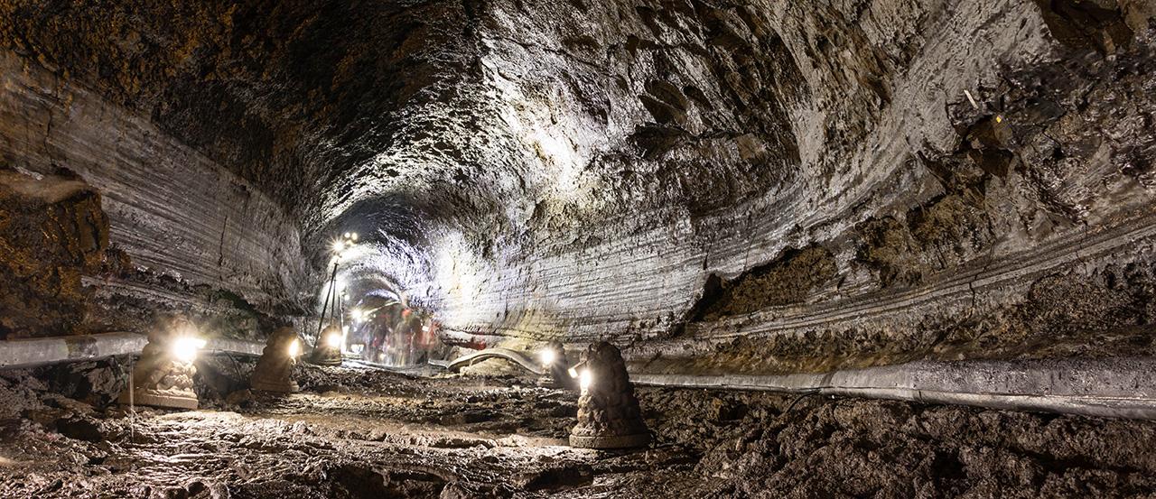 Bright lights in a mining tunnel